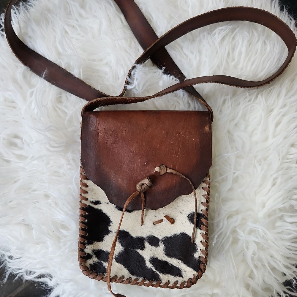 Handcrafted Brown Leather & Cowhide Crossbody Bag